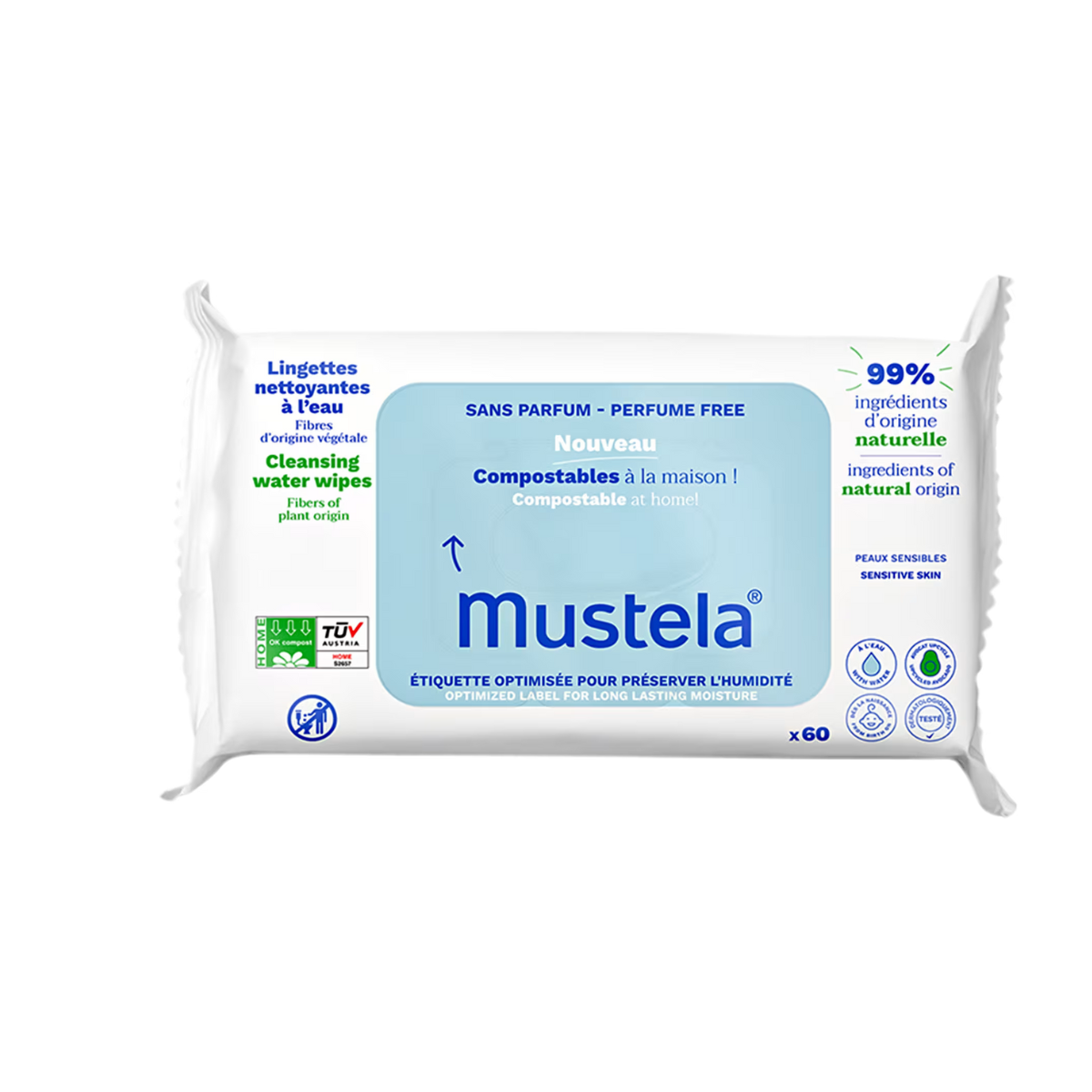 Mustela Troca de Fralda Sem Perfume - Lenço Umedecido (60 Unidades)