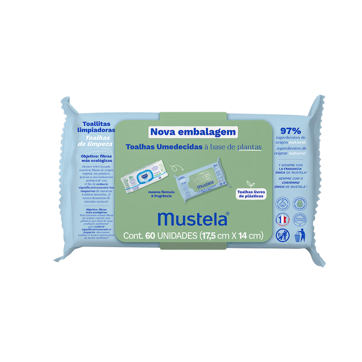 Mustela à Base de Plantas - Toalhas Umedecidas (60 Unidades)